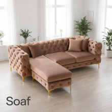 (Mink Velvet, Left Hand Chaise) Luxury Chaise Sofa Longue 4-Seater Plush Velvet Chesterfield Corner Settee Couch