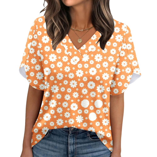 Damen-Sommer-Oberteil mit V-Ausschnitt und-Orange M