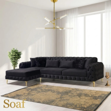 (Cream Velvet, Right Hand Chaise) Chesterfield Chaise Sofa Chaise Longue L Shape Corner Plush Velvet Settee Couch