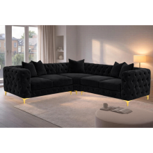(Green Velvet, 5 Seater Corner) Chesterfield Monaco Corner Sofa Velvet Couch Longue Settee 5 & 6 Seater Corner