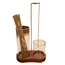 2 In 1 Wierookbranders Lade met Afneembaar Glas Asvanger Houten