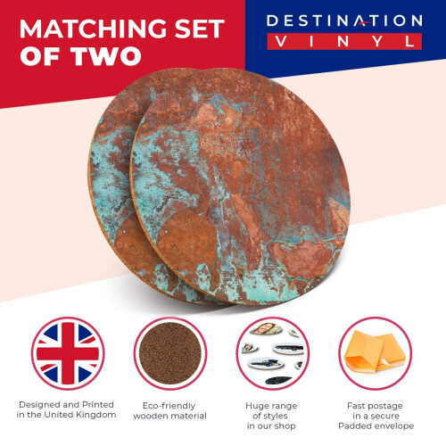 2 x Round Coasters - Rusty Effect Aged Copper Style #3024 1