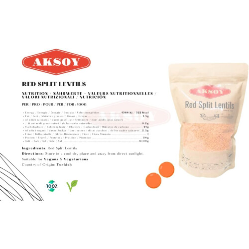 Aksoy Premium Quality Red Split Lentils 1.25KG 2