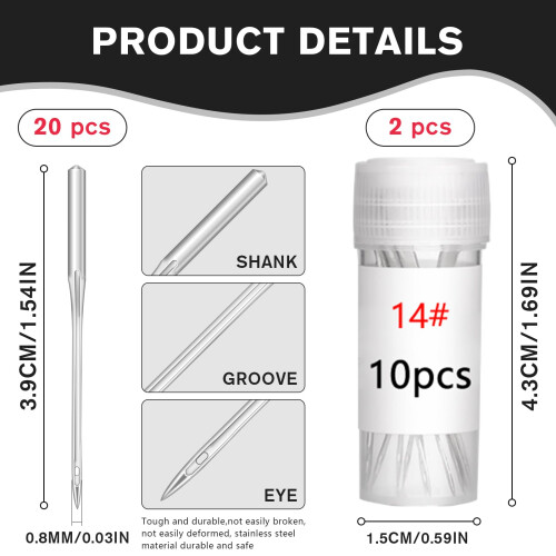 20 Pcs Sewing Machine Needles, 90/14 Universal Machine Needles with Instruction, Sharp Sewing Machine Needles for Home Sewing Machine 1