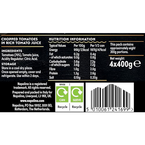 Napolina Chopped Tomatoes, 400 g (Pack of 4) 1