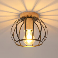 Goeco Vintage Ceiling Light, E27 Retro Chandelier Black with Wooden Base