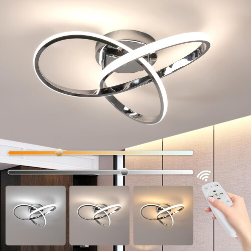 Goeco LED Ceiling Light, Dimmable, Bedroom Ceiling Light, 36W, Modern Silver