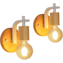 Goeco 2 Pieces E27 Wooden Wall Lights Indoor Wall Light for Bedroom Hallway