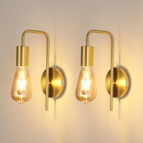 Goeco 2 Pack Vintage Wall Light, Retro Iron Wall Spotlight, E27, Gold
