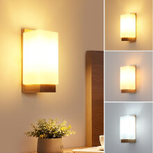 Goeco Wall Light Indoor Wood, Vintage Wall Lamp, Glass Lampshade, with Bulb