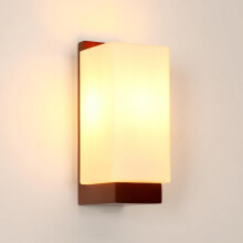 Goeco Vintage E27 Wooden Interior Wall Lamp, Glass Lampshade, for Bedroom