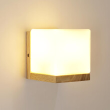 Goeco Vintage E27 Wood Interior Wall Lamp, Glass Wall Light, Square