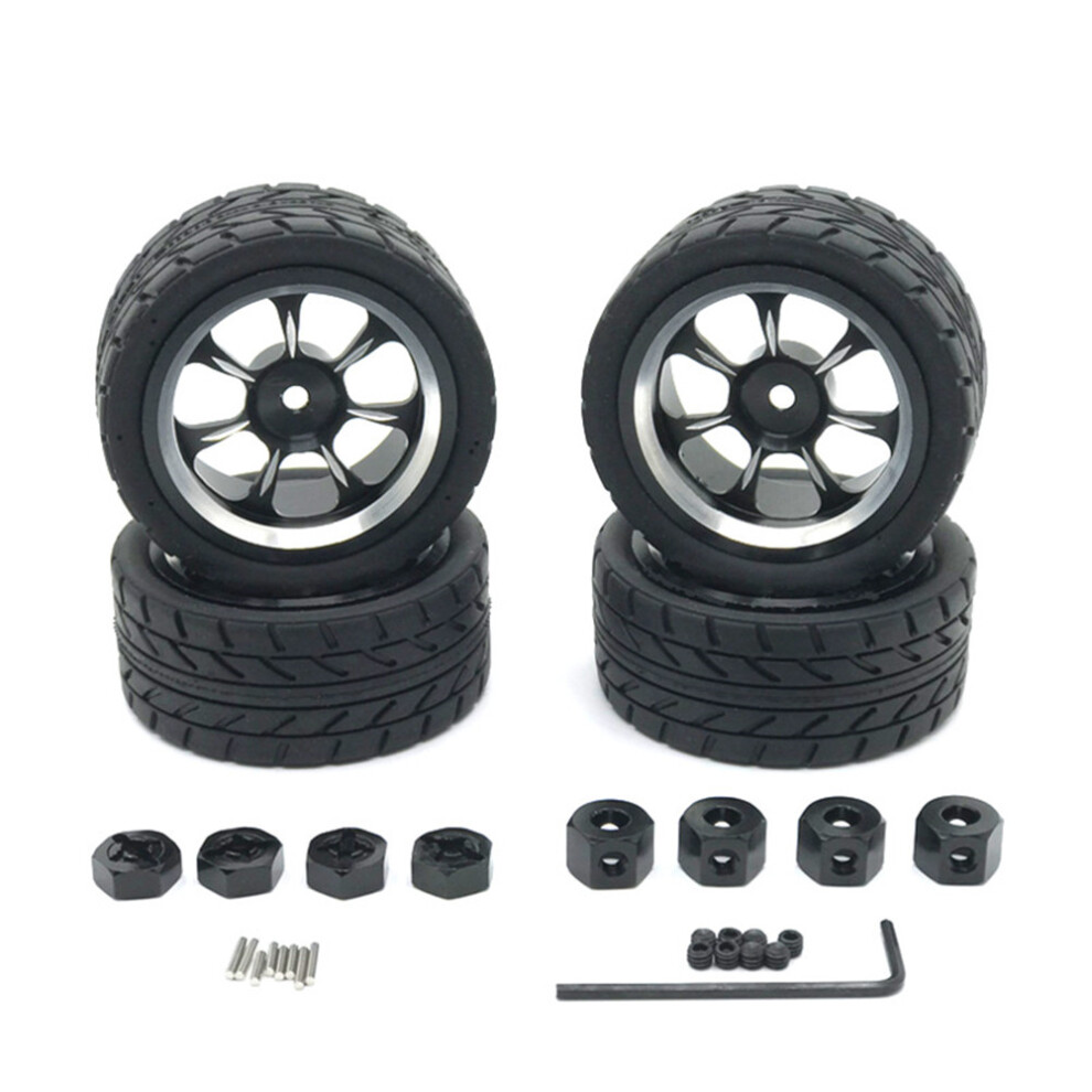 (Black) Rc Wheel Rims And Tires Kit For Wltoys 144001 144002 144010 1/14 Rc Car Black 320997435525