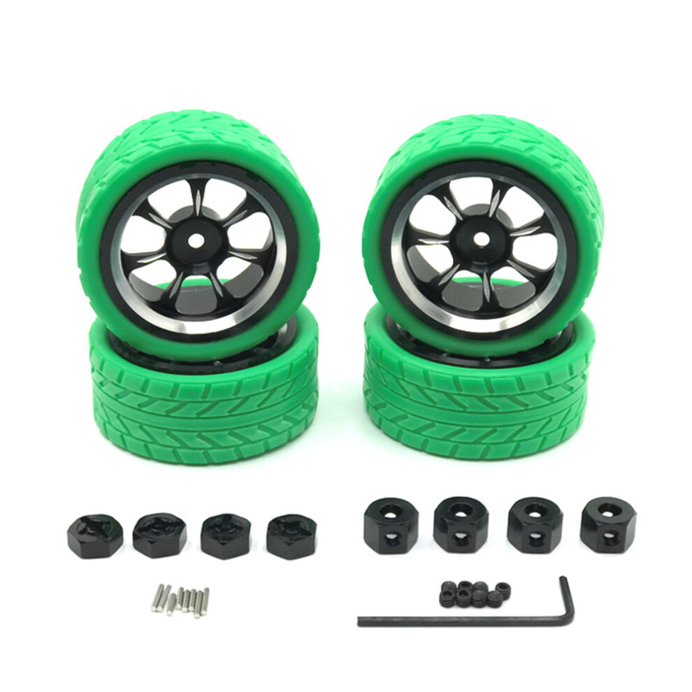 (Green) Rc Wheel Rims And Tires Kit For Wltoys 144001 144002 144010 1/14 Rc Car Green 320997435532