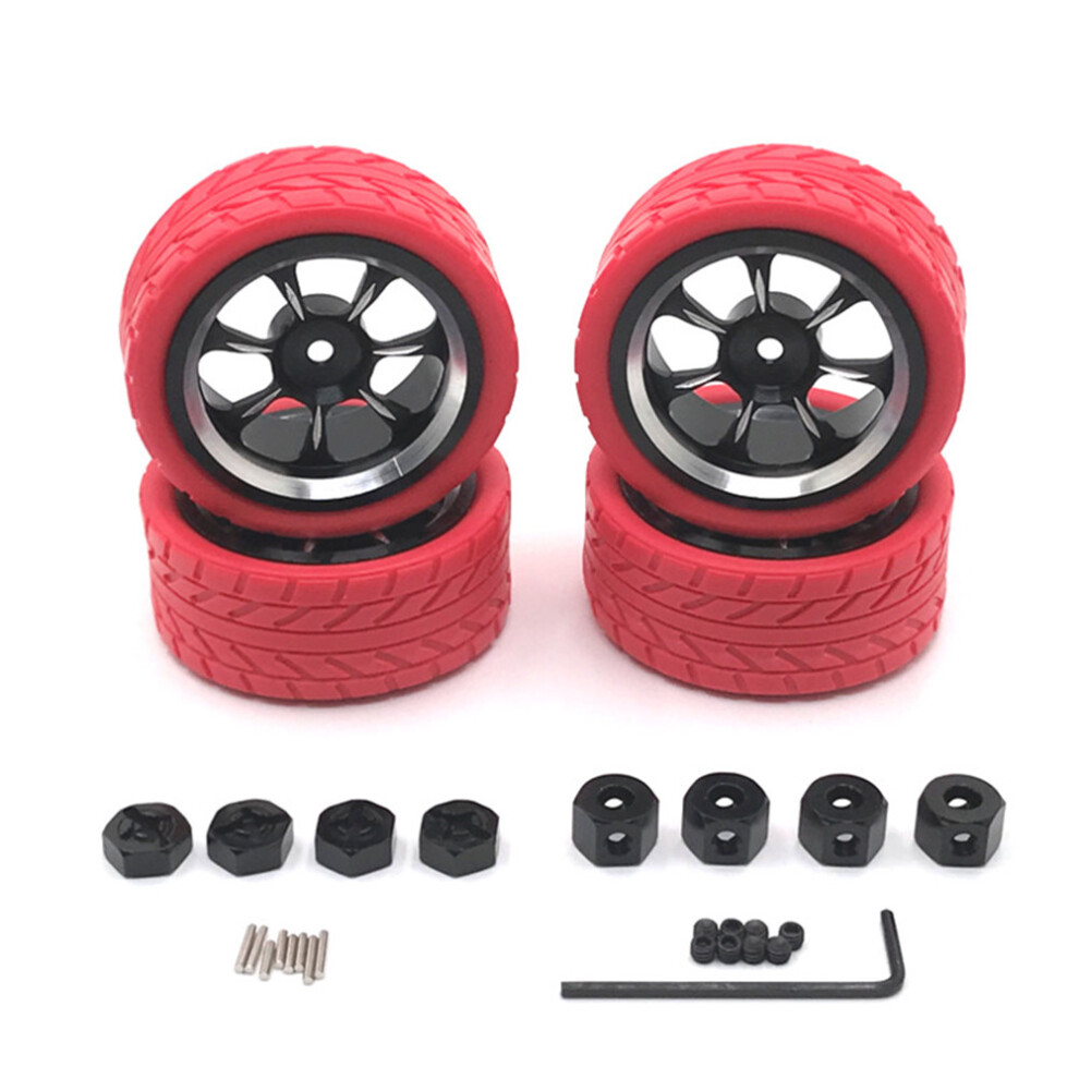 (Red) Rc Wheel Rims And Tires Kit For Wltoys 144001 144002 144010 1/14 Rc Car Red 320997435488