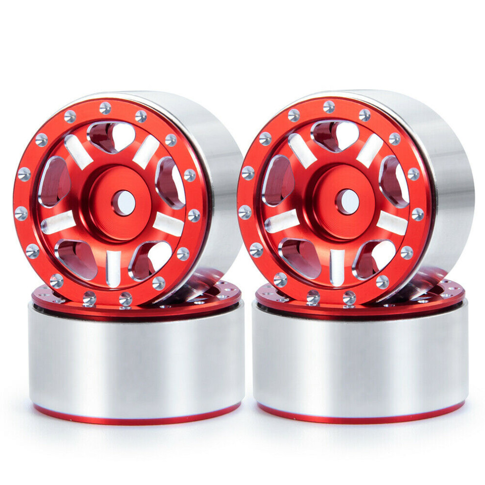 (Red) 4Pcs 1'' Beadlock Mini Crawler Wheel Rims For Axial Scx24 1/24 Rc Crawler Car Red 320997436416