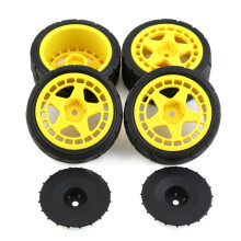 (Yellow) 1/10 RC Rally Car Wheels & Tires Set for Tamiya TT-02, XV-01 Crawler Cars