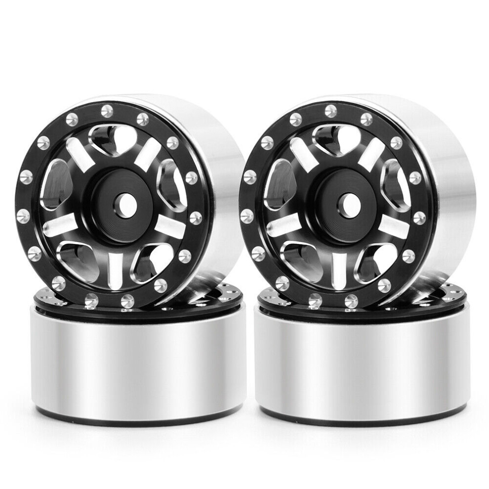 (Black) 4Pcs 1'' Beadlock Mini Crawler Wheel Rims For Axial Scx24 1/24 Rc Crawler Car Black 320997436423