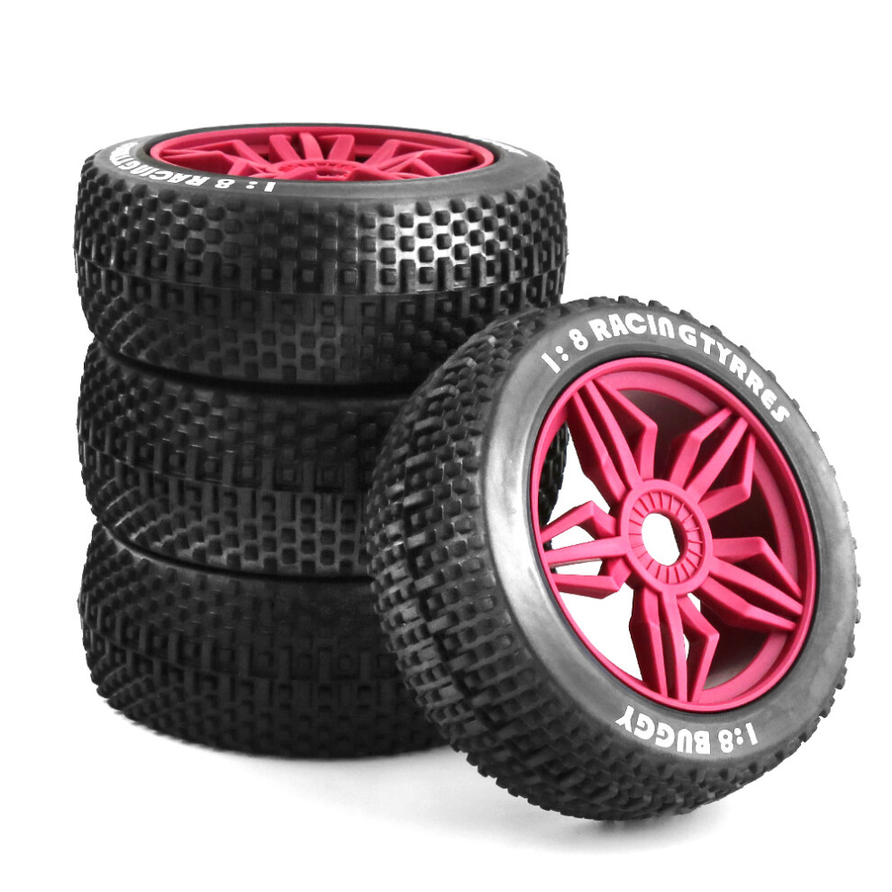 (Red) 4Pcs 12Mm Hex Hub Wheel Rim & Tires For Hsp 1/8 Off-Road Rc Car Buggy Red 320997437703