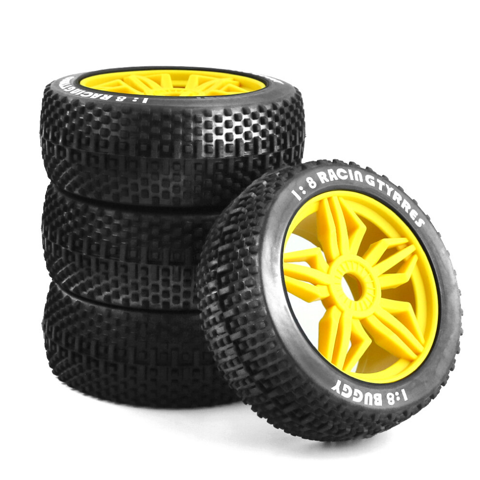 (Yellow) 4Pcs 12Mm Hex Hub Wheel Rim & Tires For Hsp 1/8 Off-Road Rc Car Buggy Yellow 320997437734