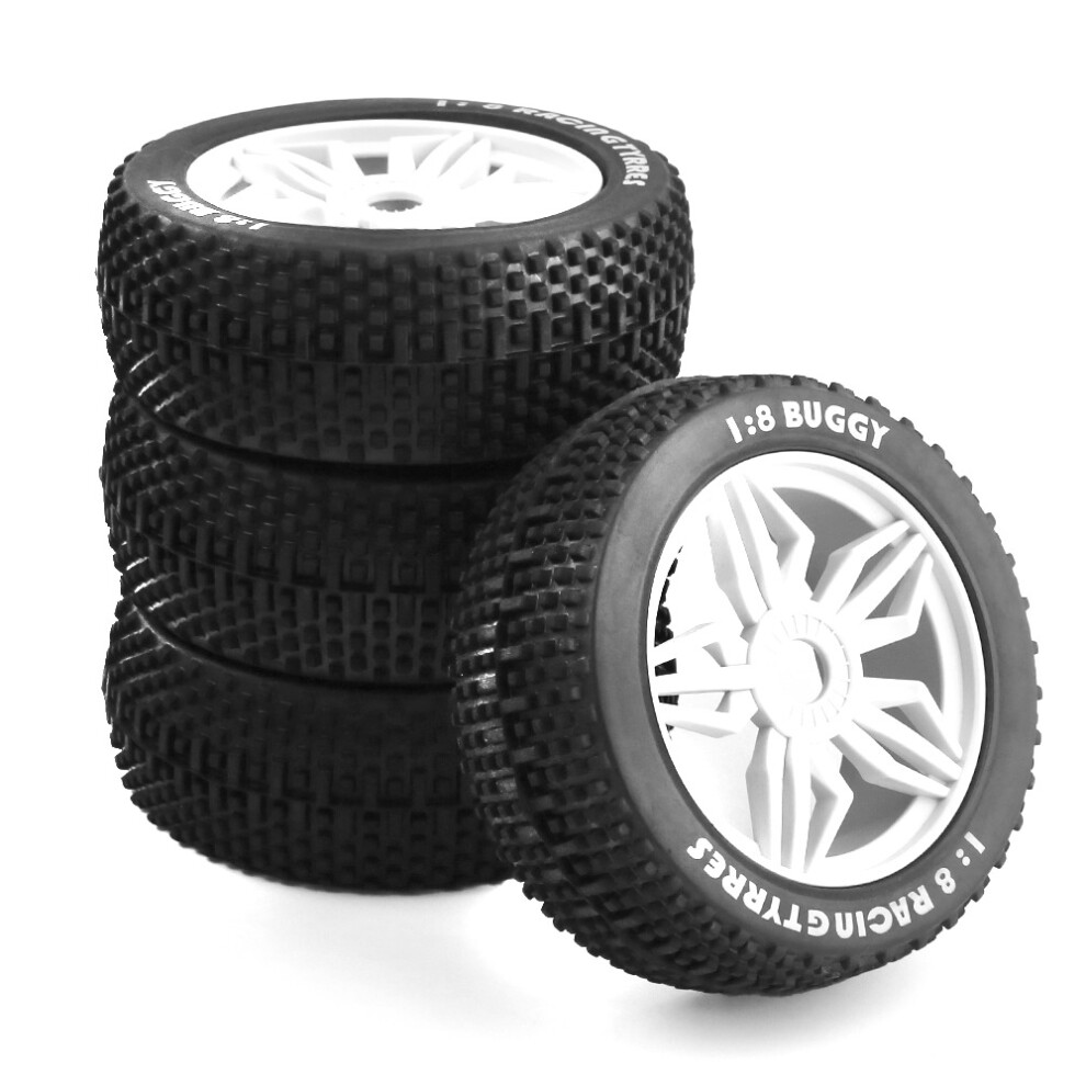 (White) 4Pcs 12Mm Hex Hub Wheel Rim & Tires For Hsp 1/8 Off-Road Rc Car Buggy White 320997437710