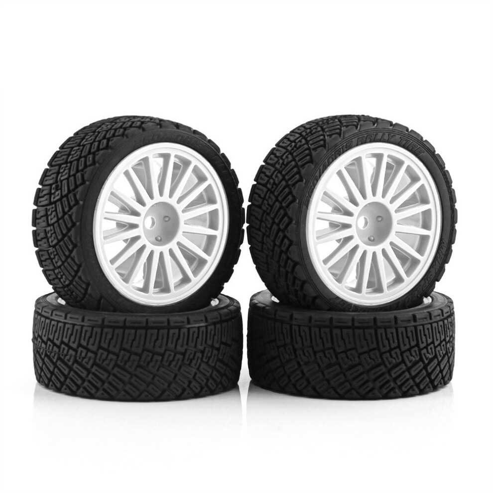 (White) 4Pcs Rally Car Tyre Drift Wheel Tires For Hpi Kyosho Tamiya 1/10 Wrc Tt02 Xv01 White 123643848485