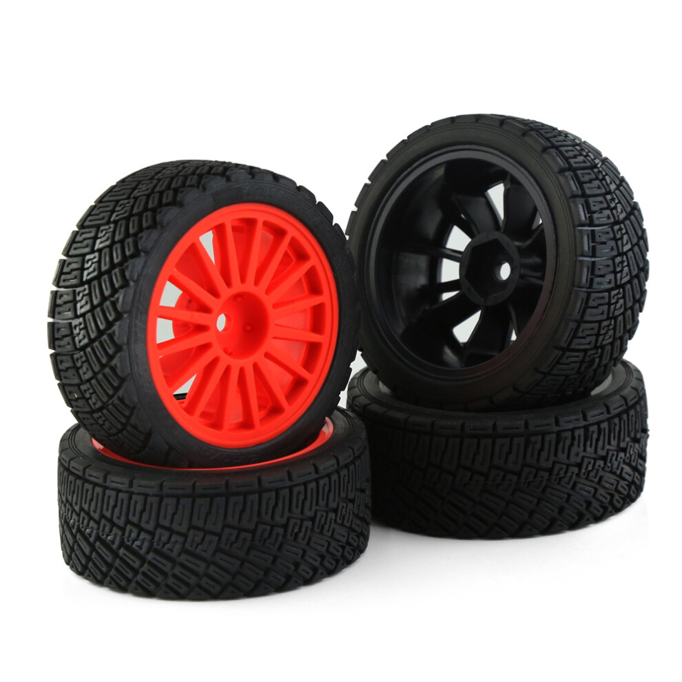( Red) 4Pcs Flat Running Rally Wheel Tires For Hpi Kyosho Tamiya 1/10 Wrc Tt02 Rc Car Black/Red 320997454205