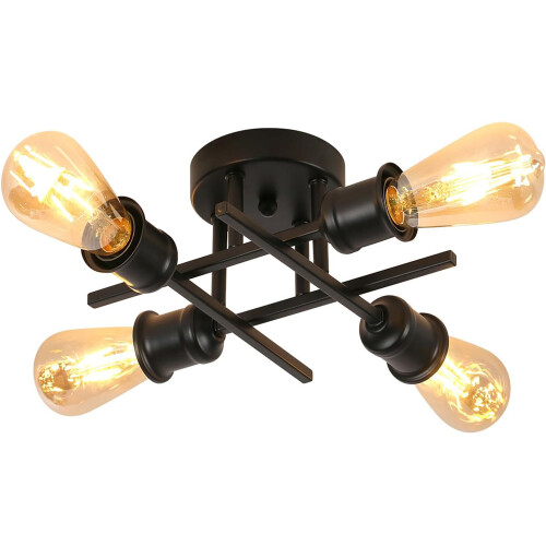 Goeco Vintage Ceiling Light Black 4 Lamps Industrial Ceiling Light E27 Base