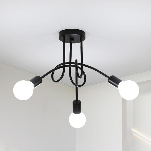 Goeco Industrial Ceiling Light, E27, Black, Creative Chandelier, 40 cm