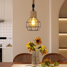 Goeco Vintage Pendant Light, Hanging Lamp, Hemp Rope Chandelier, Adjustable
