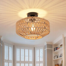 Goeco Plafonnier Rotin Suspension, Plafonnier en Vintage E27 Suspendu Ø30cm