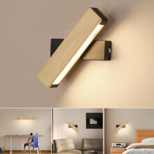 Goeco LED Indoor Wall Light, 5W, Rotatable, Wooden Bedroom Wall Lamp, 3000K