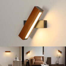 Goeco Wooden LED Wall Light, 350 Rotating Wall Light, for Bedroom, 3000K
