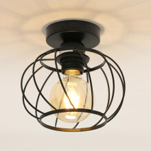Goeco Retro Industrial Ceiling Light, Black with Spiral Cage Lampshade, E27
