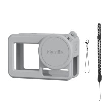 (Grey) Camera Silicone Case with Lanyard Lens Protective Cover for DJI Action 3/4/5 Pro