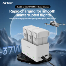 For DJI Mini 3/4Pro Drone 37W Battery Charger 3-Way Charging Hub LED Light