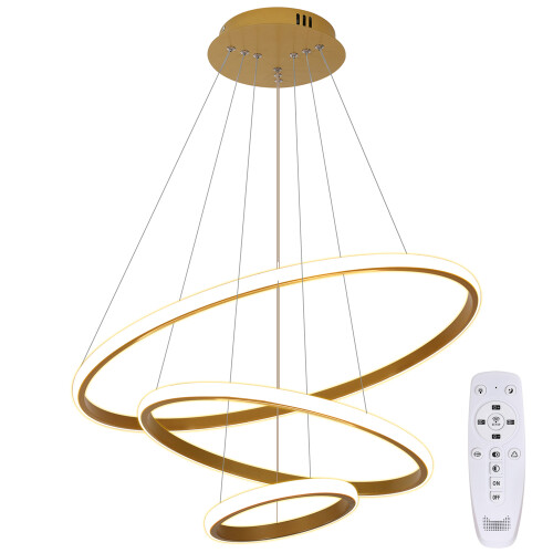 Goeco Pendant Light LED Dimmable, with Remote Control Modern Chandelier Gold