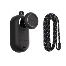 (Black) Silicone Protective Case Camera Lens Cover Shock-proof Protector Neck Strap Accessories for Insta360 GO 3S