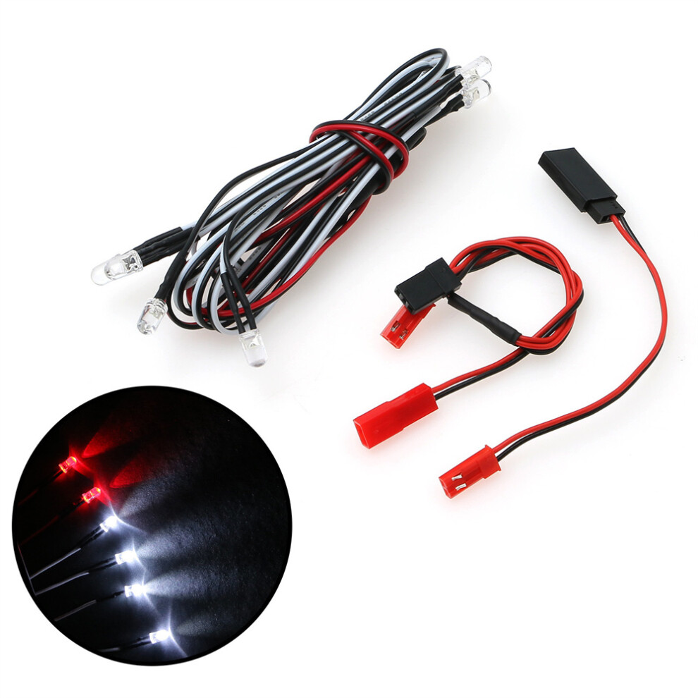 (4 +2 Red) Rc Car With 6 Lights With Adapter Cable Conversion Upgrade Parts 5Mm Lamp Beads White/Red 320997445814
