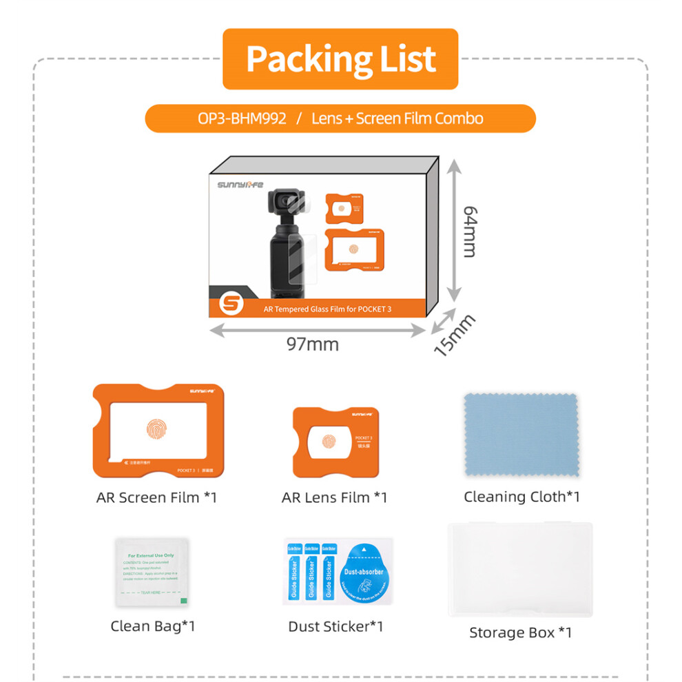 (Lens+Screen Film Combo) Lens Screen Protector Ar Anti-Reflection Tempered Glass Protective Film With Film Locator Accessories For Dji Pocket 3 320997469254
