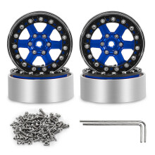 (Blue wheel hub) 1.3-inch RC Car Metal Hub Wheel Rubber Tires for 1/18 TRX4M SCX24 FMS Ascent-18