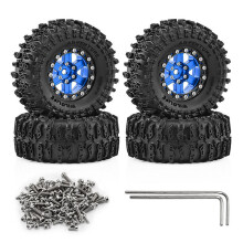 (Blue tire) 1.3-inch RC Car Metal Hub Wheel Rubber Tires for 1/18 TRX4M SCX24 FMS Ascent-18
