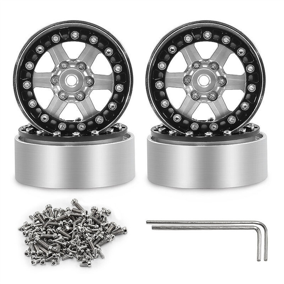 ( Wheel Hub) 1.3-Inch Rc Car Metal Hub Wheel Rubber Tires For 1/18 Trx4m Scx24 Fms Ascent-18 Silver 320997478997