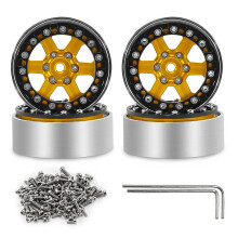 (Gold wheel hub) 1.3-inch RC Car Metal Hub Wheel Rubber Tires for 1/18 TRX4M SCX24 FMS Ascent-18