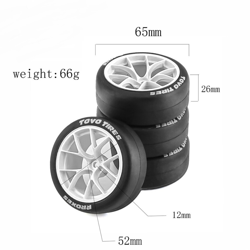 (White) 4Pcs Set Flat Running Rally Wheel Tires For Hpi Kyosho Tamiya 1/10 Wrc Xv01 Tt02 White 123643844067
