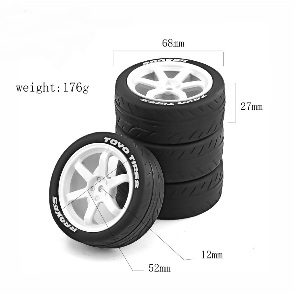 (White) 4Pcs Drift Tires & Wheel Hubs For 1:10 Traxxas, Hsp, Tamiya, Kyosho Rc Cars White 123643844081