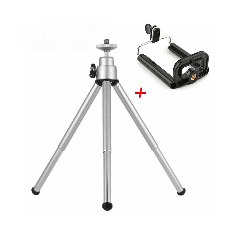 (Silver) Aluminum Alloy Mini Tripod + Mobile Phone Clip Set Mobile Phone Bracket + U-Clip Desktop Tripod Silver 320997480747