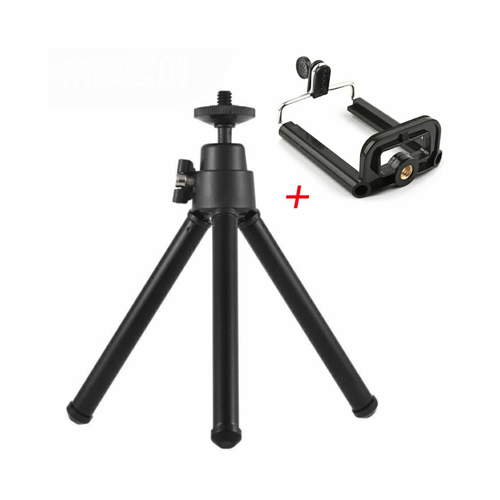 (Black) Aluminum Alloy Mini Tripod + Mobile Phone Clip Set Mobile Phone Bracket + U-Clip Desktop Tripod Black 320997480754