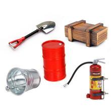 (Red) 1/10 TRX4 TRX6 SCX10 RC Crawler Accessory Set: Wooden Box, Oil Drum, Fire Extinguisher