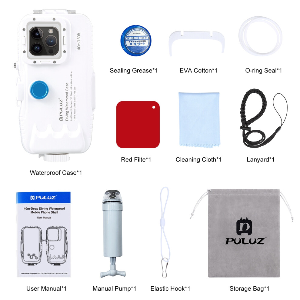 (Iphone13 Pro Max /12 Pro Max) Puluz 40M/130Ft Waterproof Diving Case For Iphone 13 Pro Max / 12 Pro Max / 11 Pro Max 320997480815